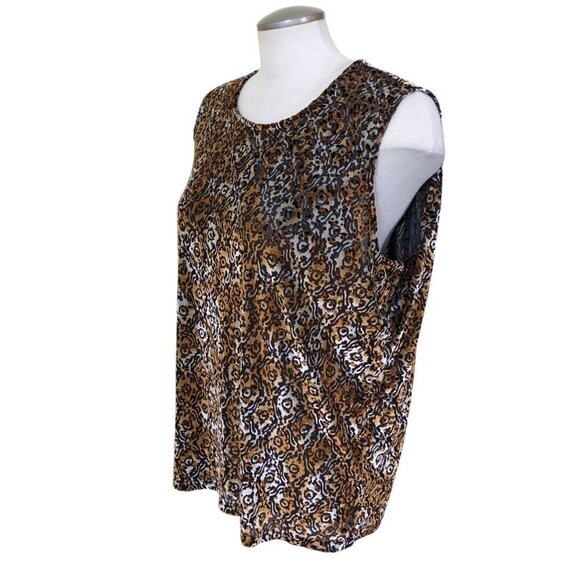 Tanjay Burnout Velvet Tank Top Womens Large Brown Leopard Cheetah Animal Print - Picture 4 of 8